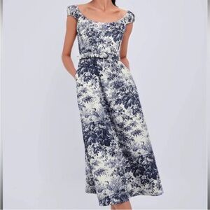 Floral Blue and White Midi Dress